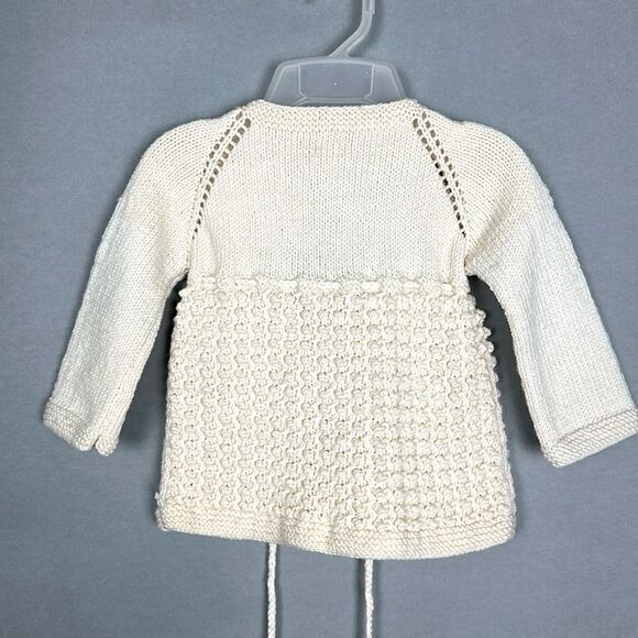 Baby Girl Knit Cardigan by Beberavi Merino Wool Cream Pom Pom Tie NWT 6 months - Picture 8 of 13
